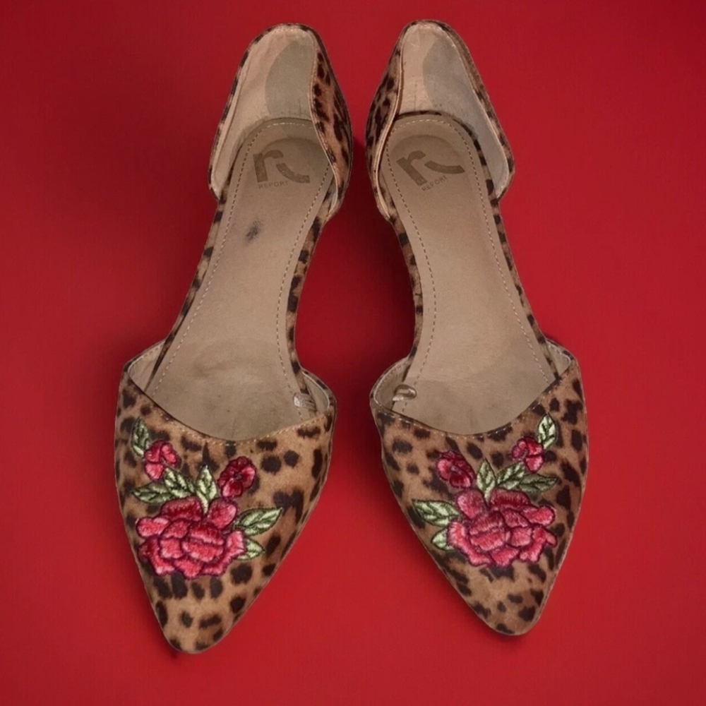 RePort Sycamore Flats Animal Print FloralEmbroidered Pointed Toe Womens